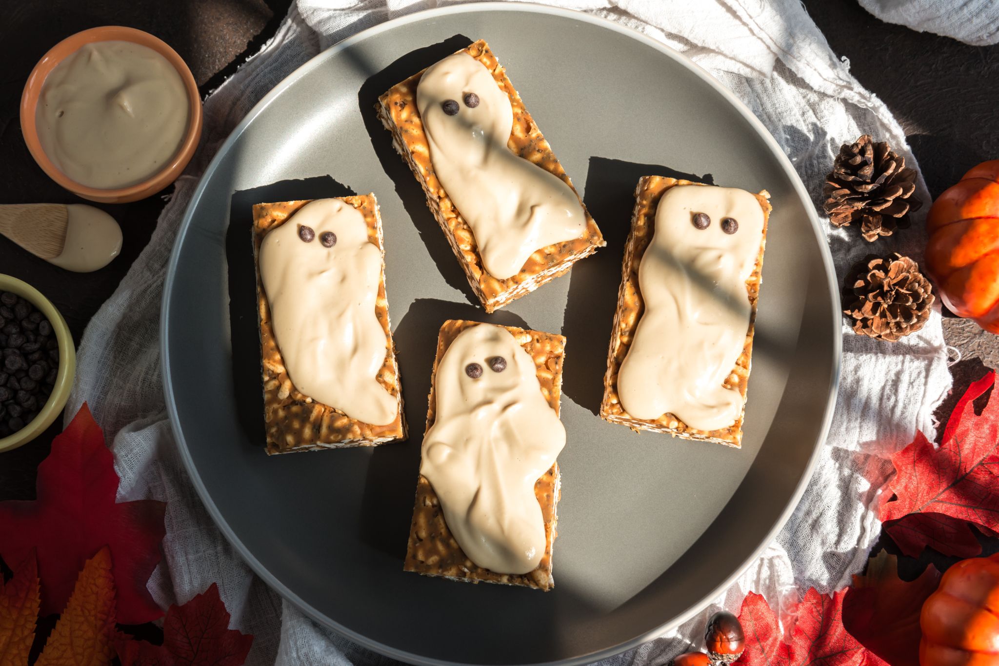 Ghostly Puffed Millet and Amaranth Peanut Butter Treats