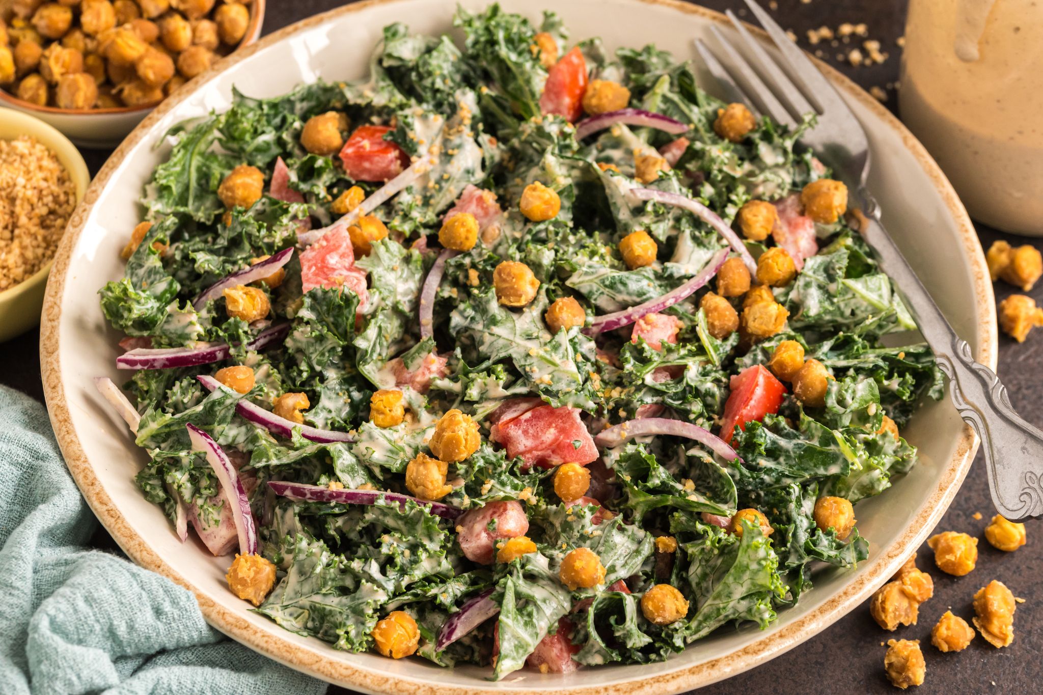 Kale Caesar with Chickpea Croutons