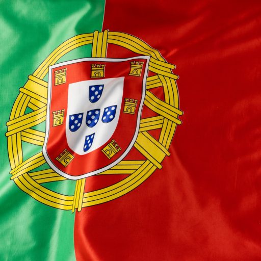 Image of close up of wrinkled national flag of portugal